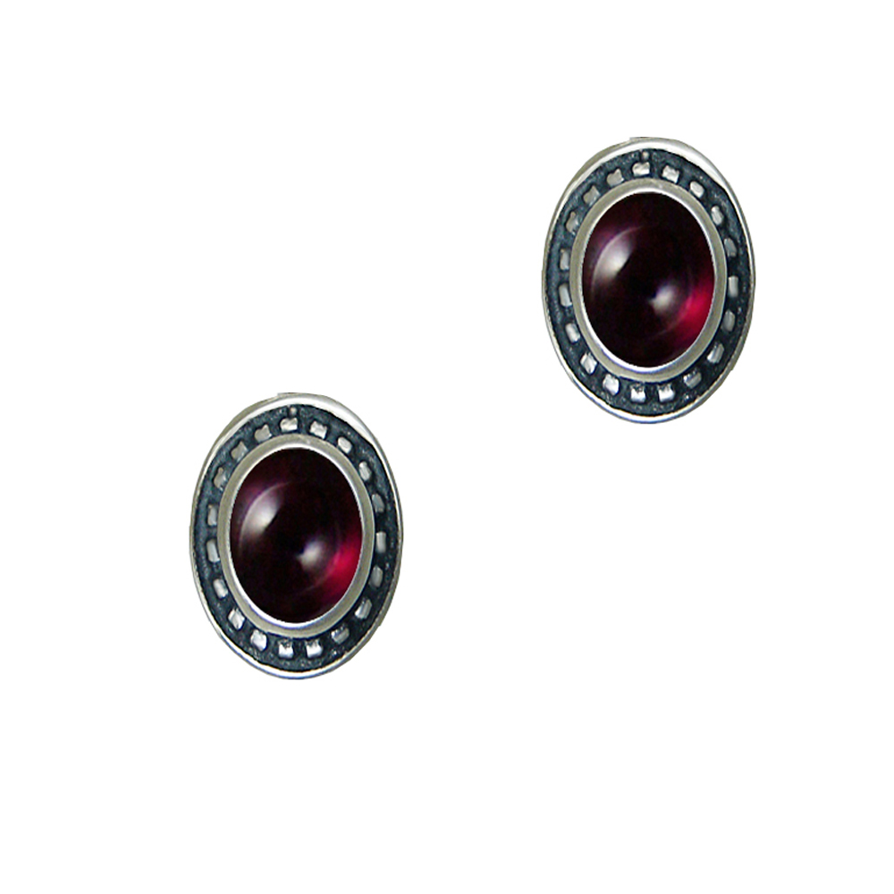 Sterling Silver Garnet Post Stud Earrings